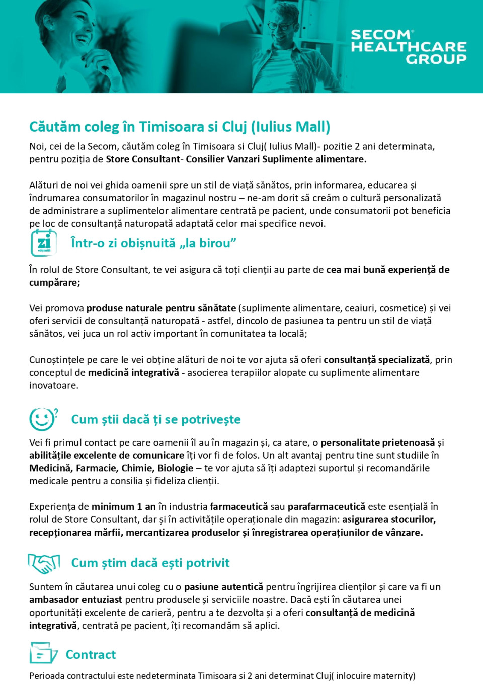 Consilier suplimente alimentare Iulius Mall Cluj &Timisoara