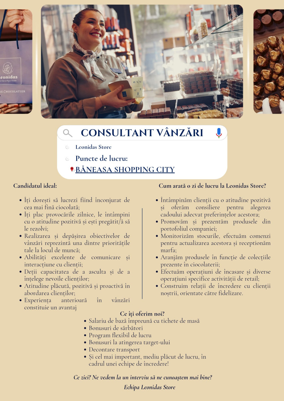 Consultant vanzari Leonidas - Mall Baneasa Bucuresti