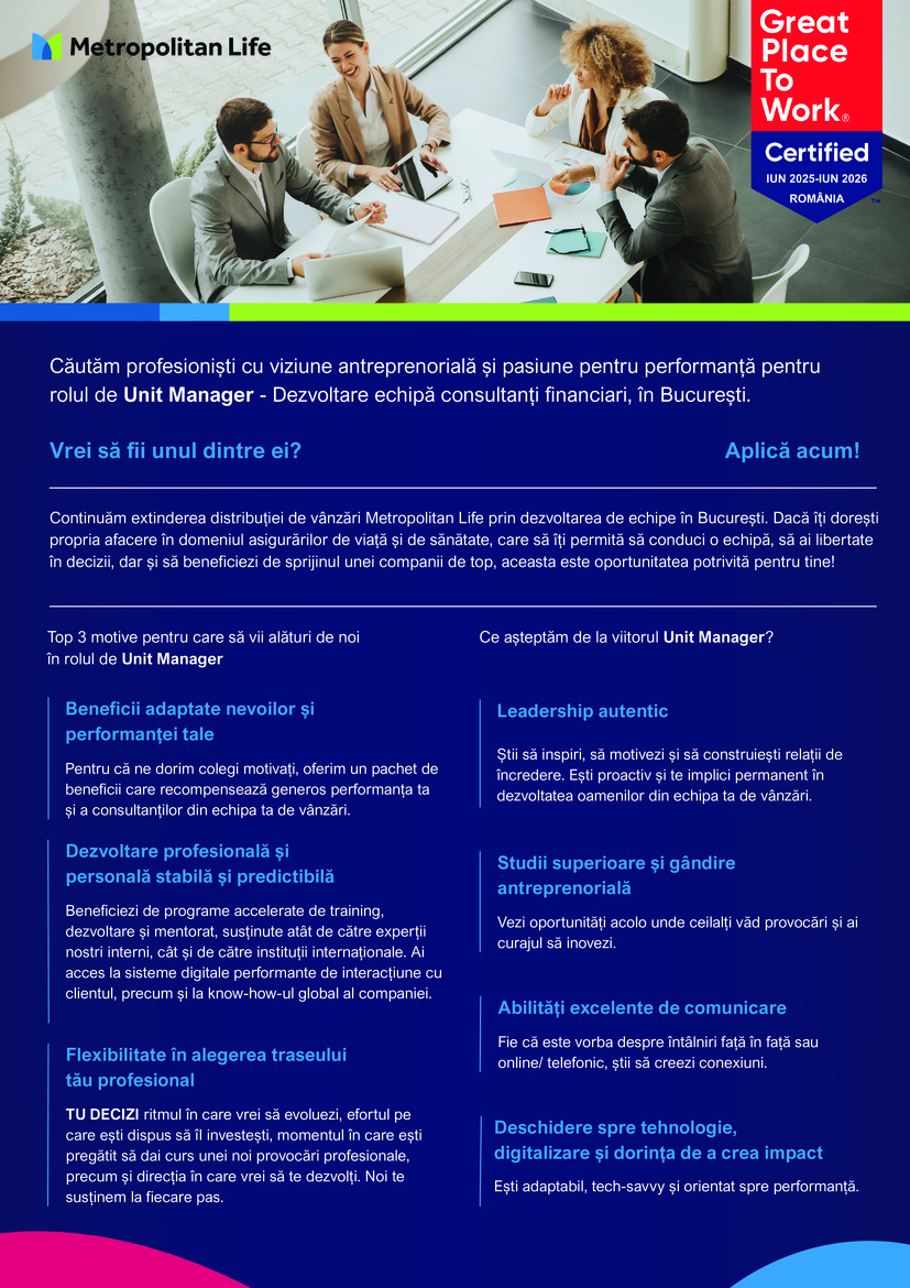Unit Manager -  Bucuresti si Ilfov