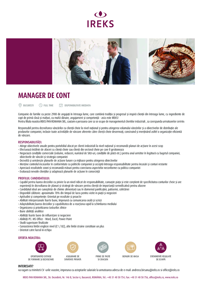 Key Account Manager, Bakery & Pastry Ingredients