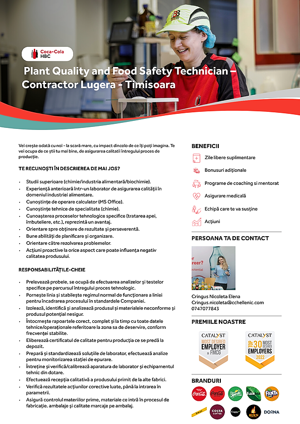 Tehnician Calitate - Laborator Analize - Lugera - Timisoara