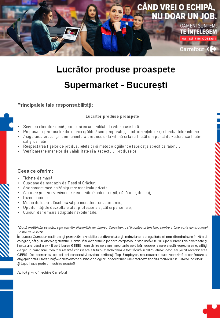 Lucrator Produse Proaspete - Supermarket Bucuresti