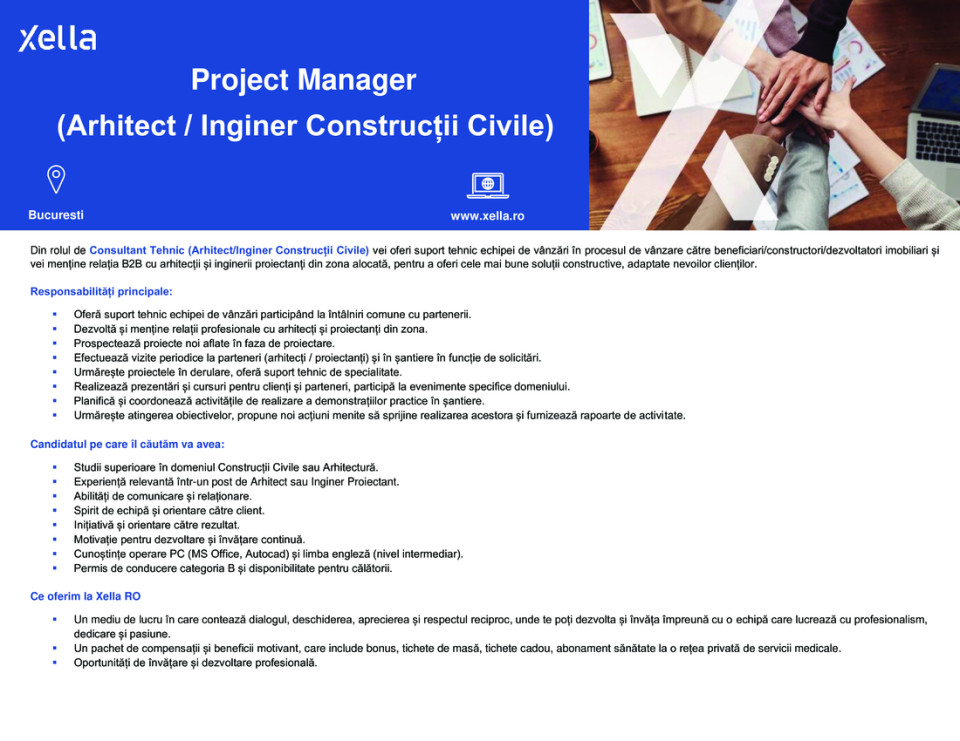 Project Manager (Inginer Construcții Civile/ Arhitect)