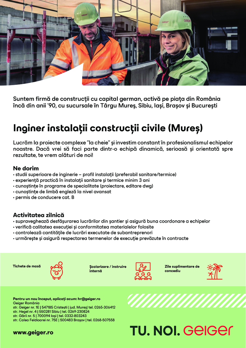 Inginer instalatii constructii civile Mures