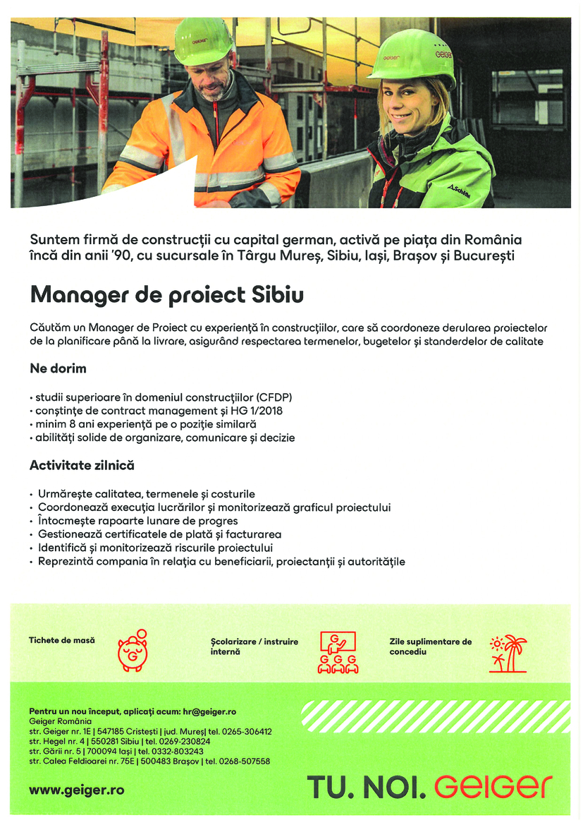 Manager de proiect Sibiu