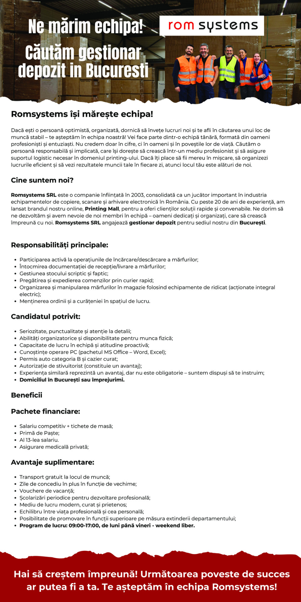 GESTIONAR DEPOZIT in BUCURESTI