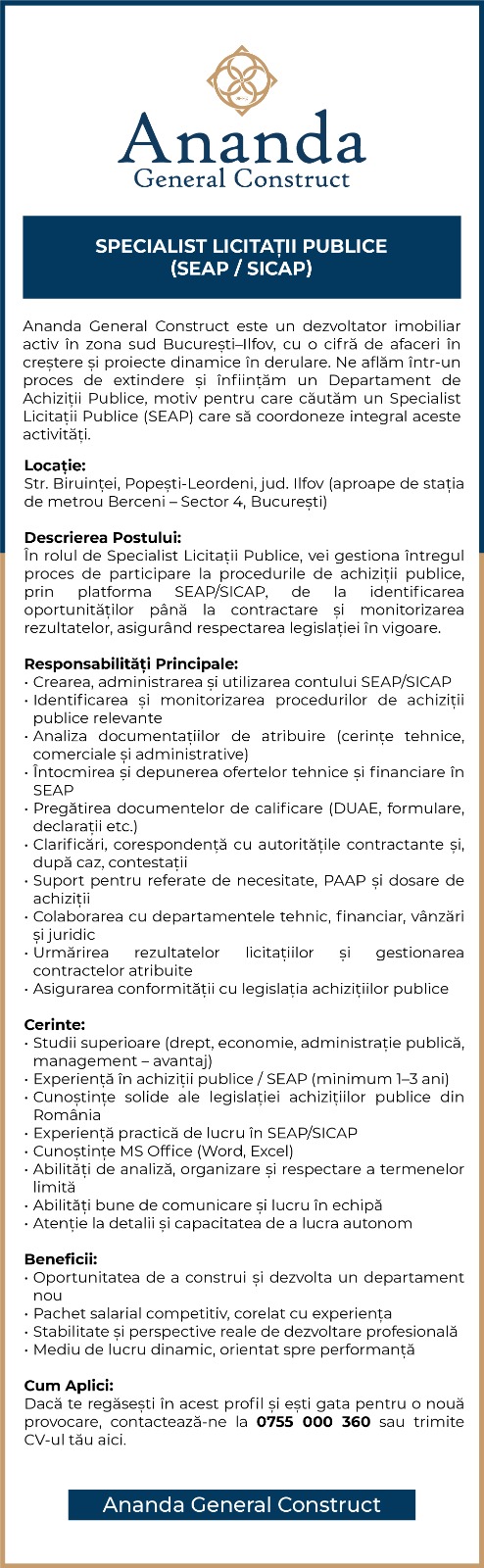 SPECIALIST LICITATII PUBLICE (SEAP/SICAP)