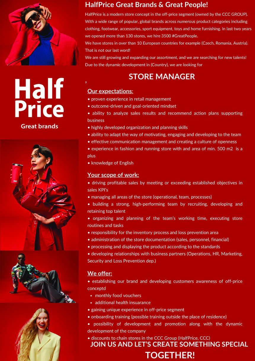 Store Manager HalfPrice Cluj, Timisoara & Baia Mare (f/m/d)