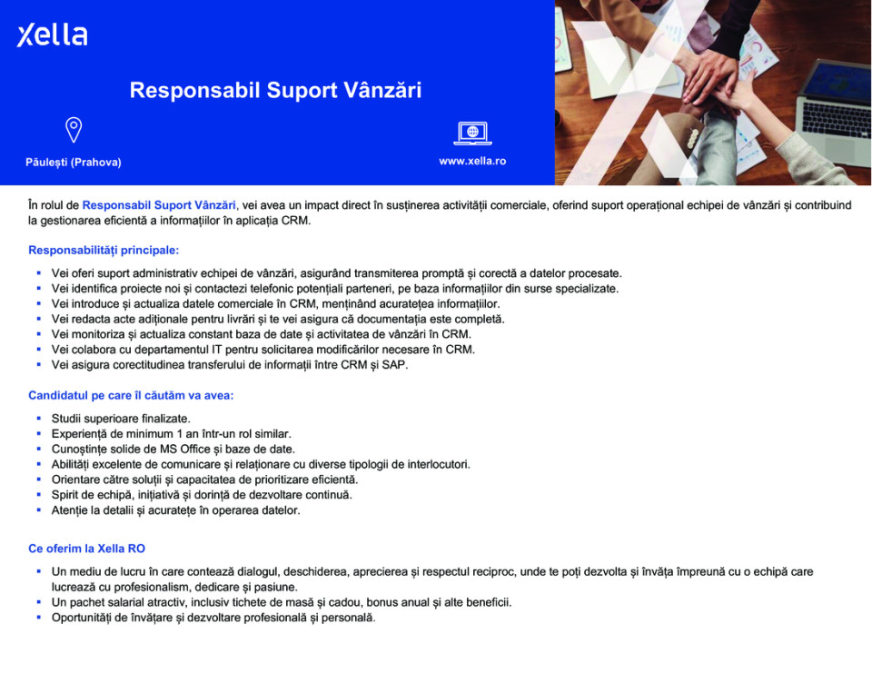 Responsabil Suport Vânzări