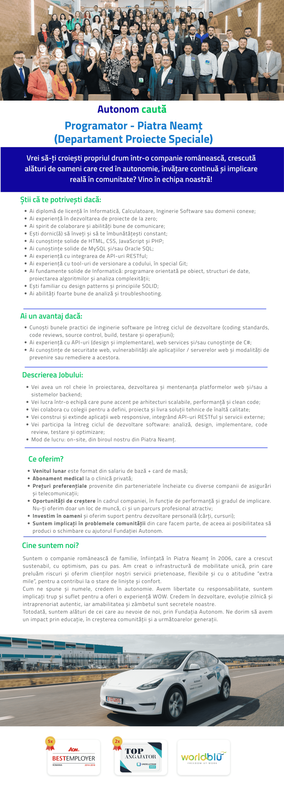 Programator - Piatra Neamț (Departament Proiecte Speciale)