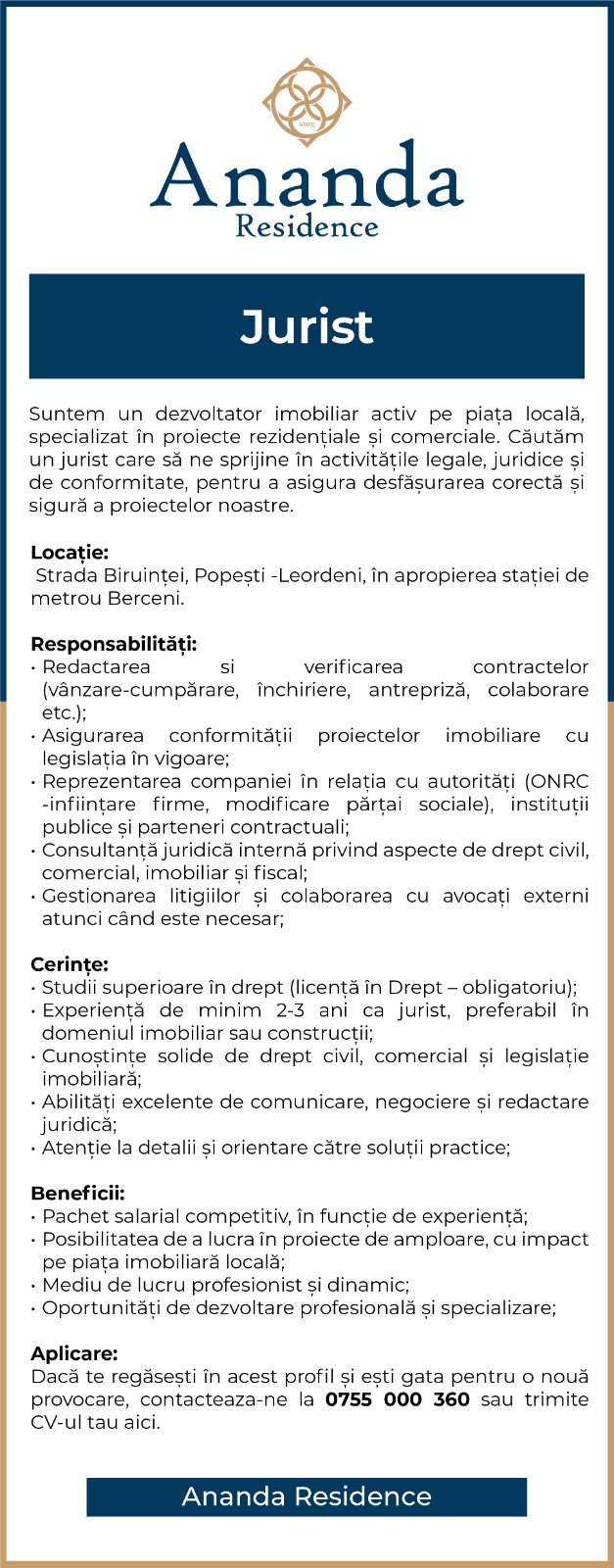 Jurist cu experiență în Domeniul Imobiliar / Construcții