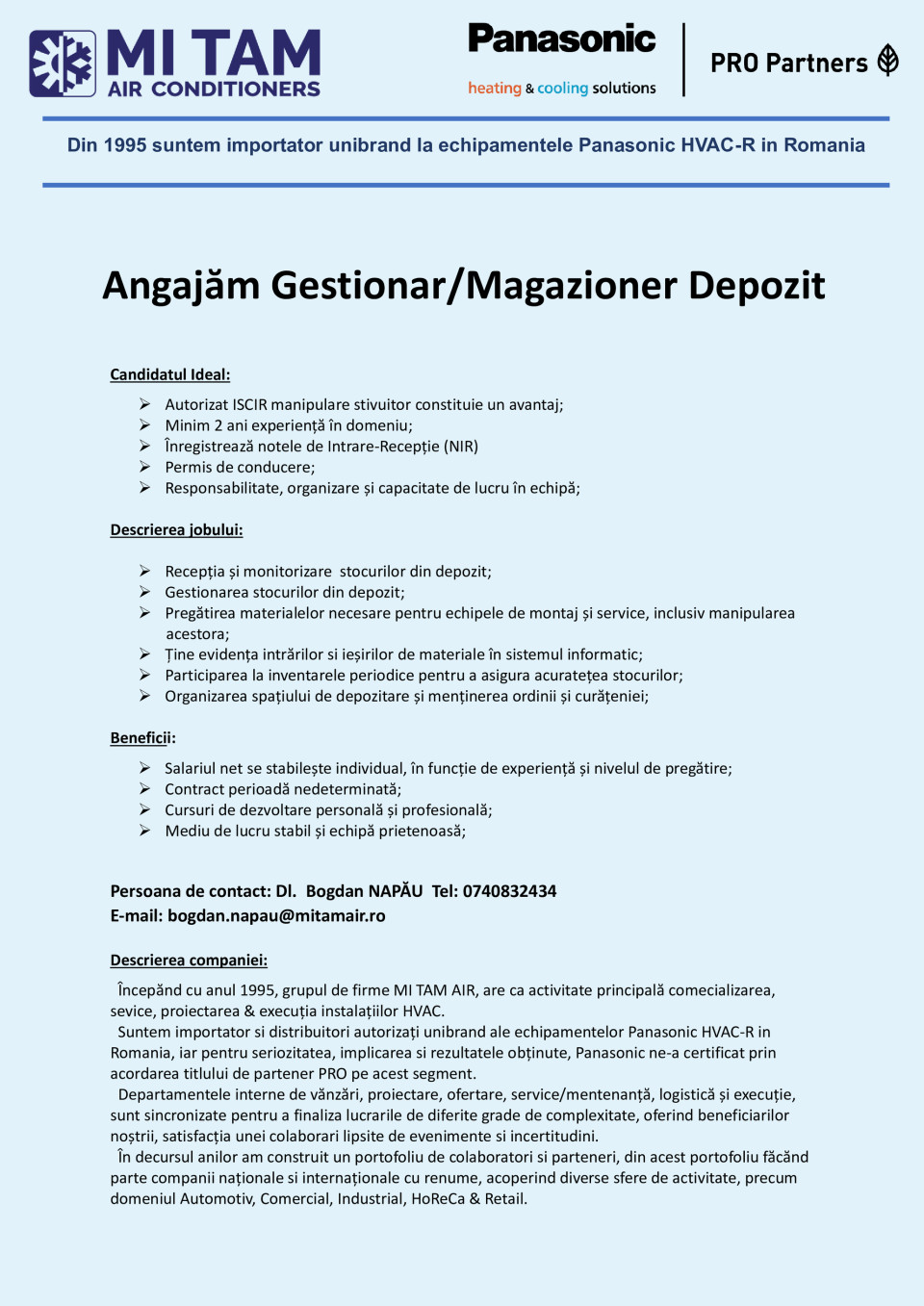 Gestionar/Magazioner Depozit