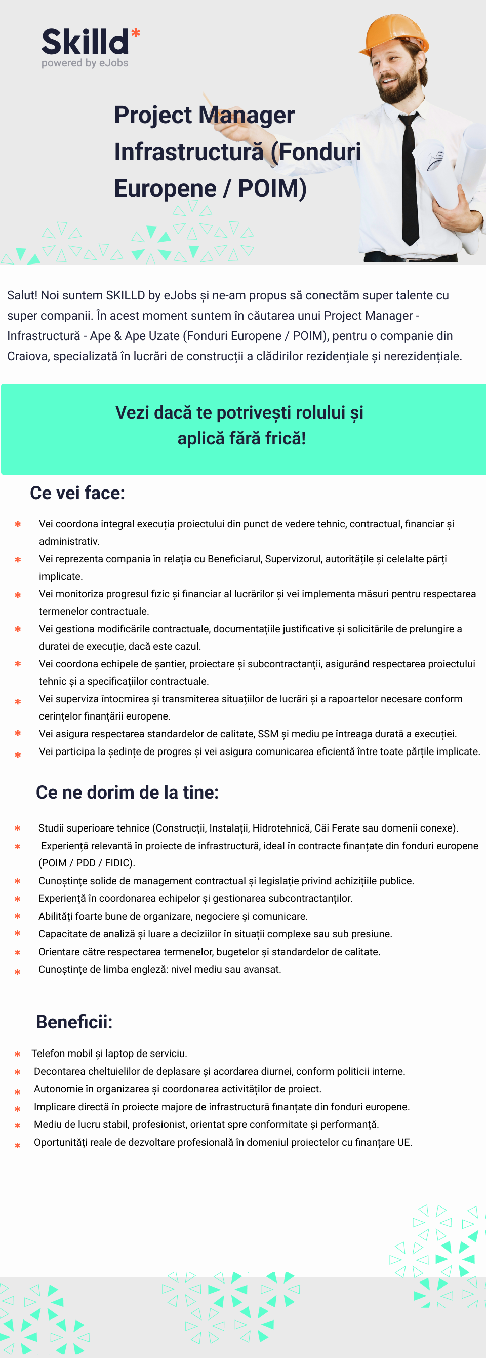 Project Manager Infrastructură (Fonduri Europene / POIM)