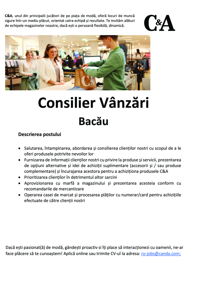Consilier Vanzari - Bacau
