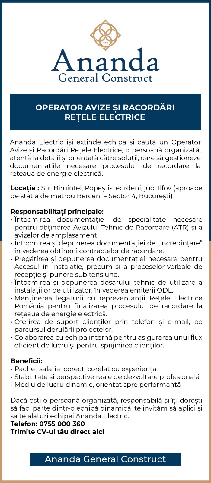OPERATOR AVIZE ȘI RACORDĂRI REŢELE ELECTRICE CU EXPERIENŢĂ
