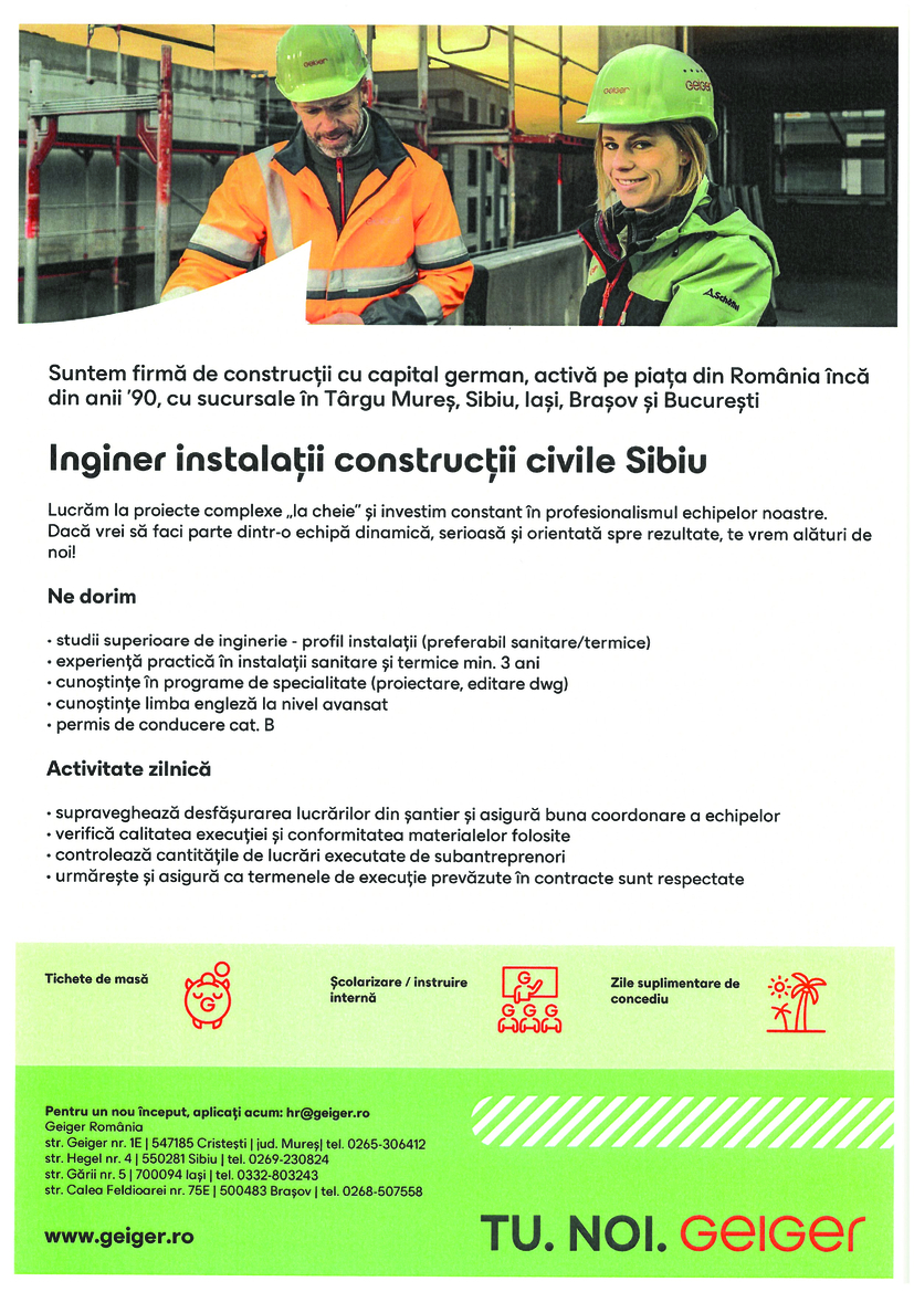 Inginer instalații construcții civile- Sibiu