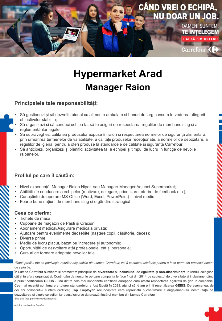 Manager raion Hypermarket Carrefour Arad