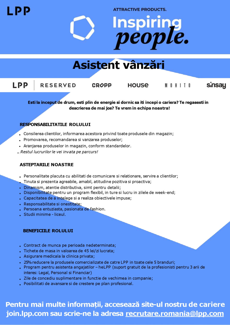 Asistent Vanzari Reserved | Cropp | House | Mohito | Sinsay
