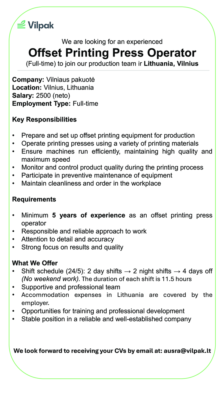 Offset Printing Press Operator (experienced)