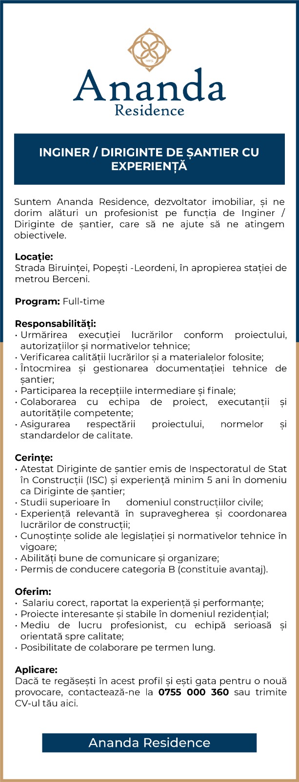 Diriginte de santier cu experienta in Constructii/Imobiliare