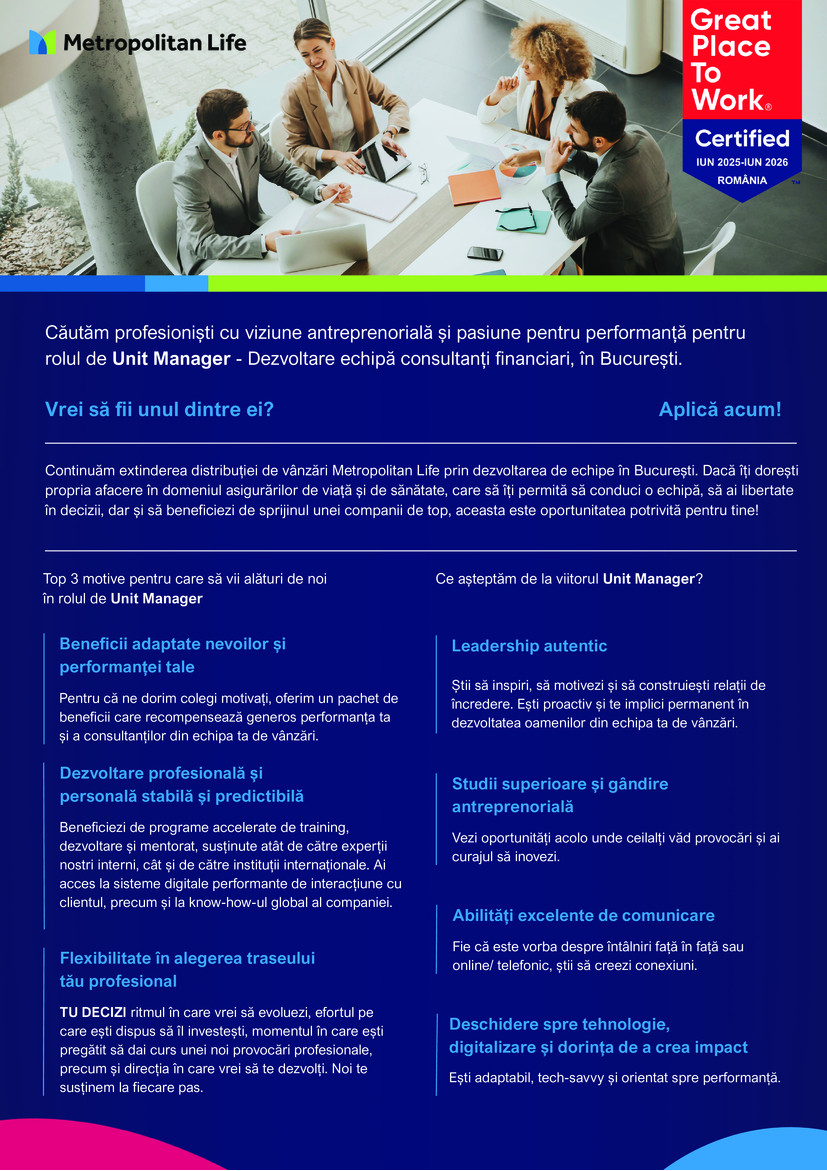 Unit Manager -  Bucuresti si Ilfov