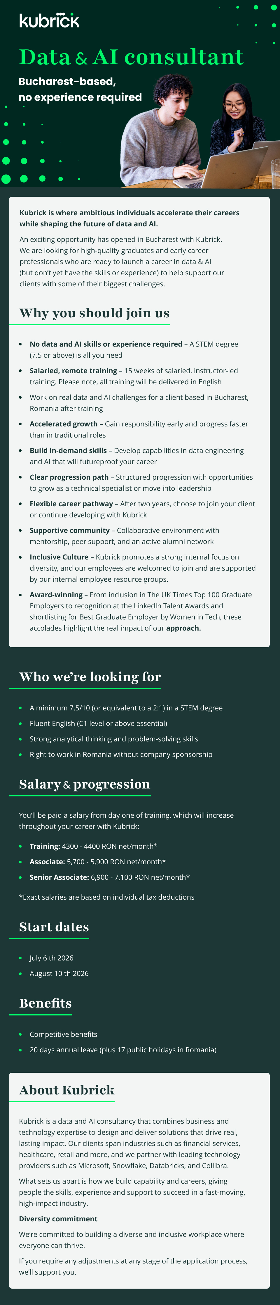 Data & AI consultant - Bucharest-based, no prior experience required