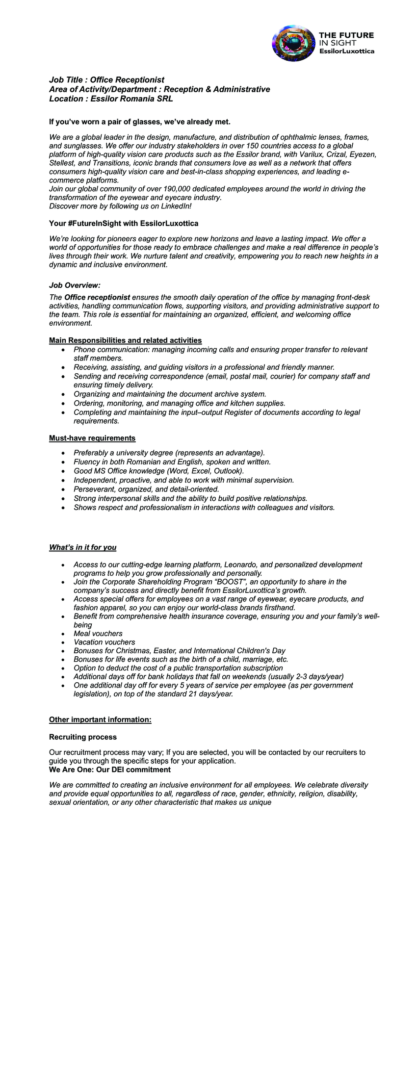 Office Receptionist