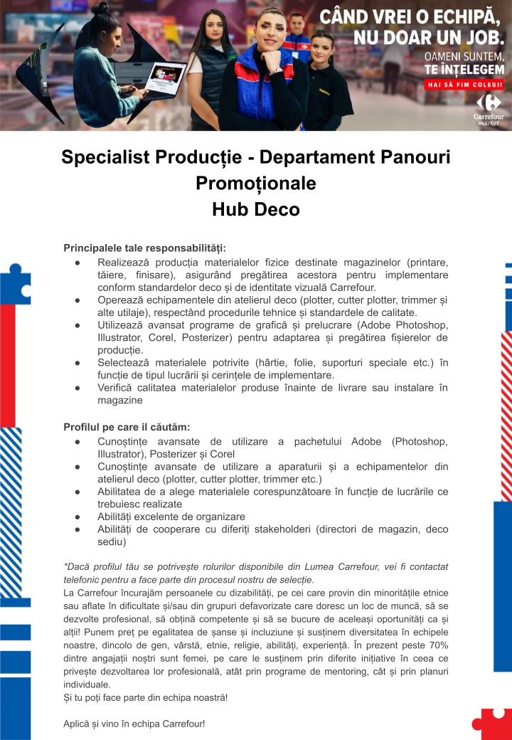 Specialist Producție - Departament Panouri Promoționale