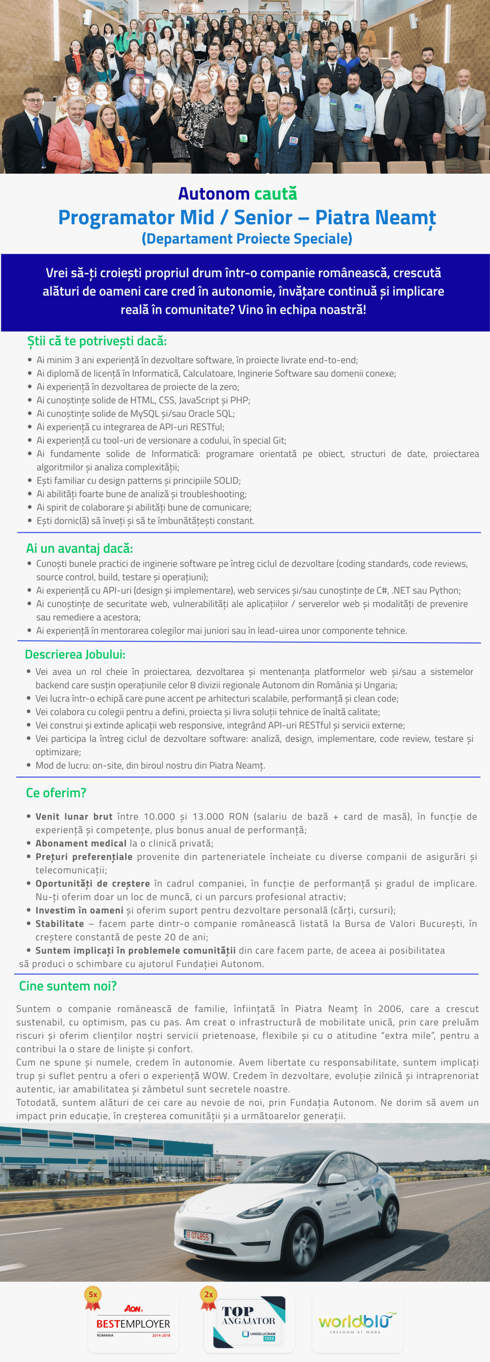 Programator Mid/Senior – Piatra Neamt