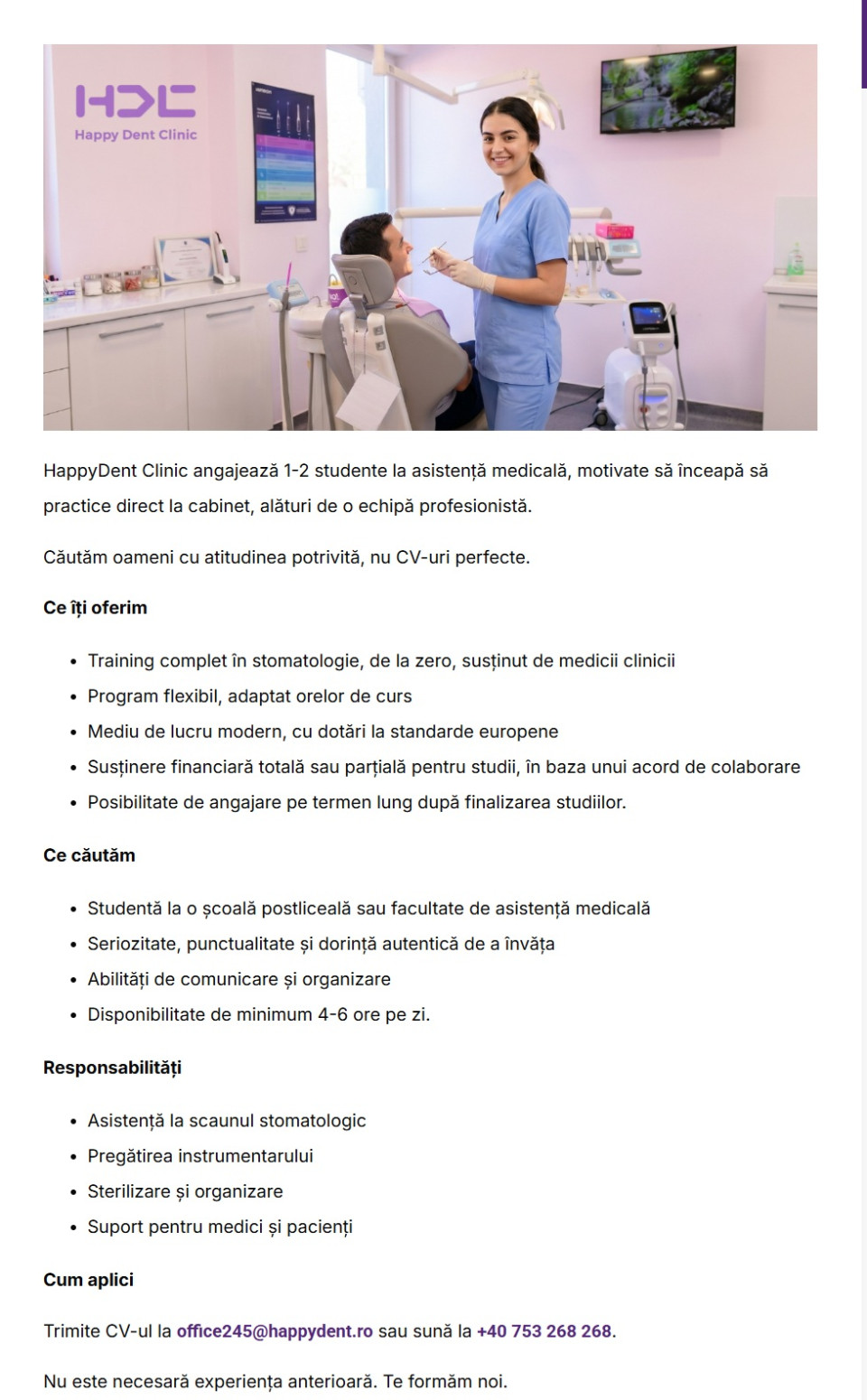 Asistent medical stomatologie (student) - Cluj Napoca