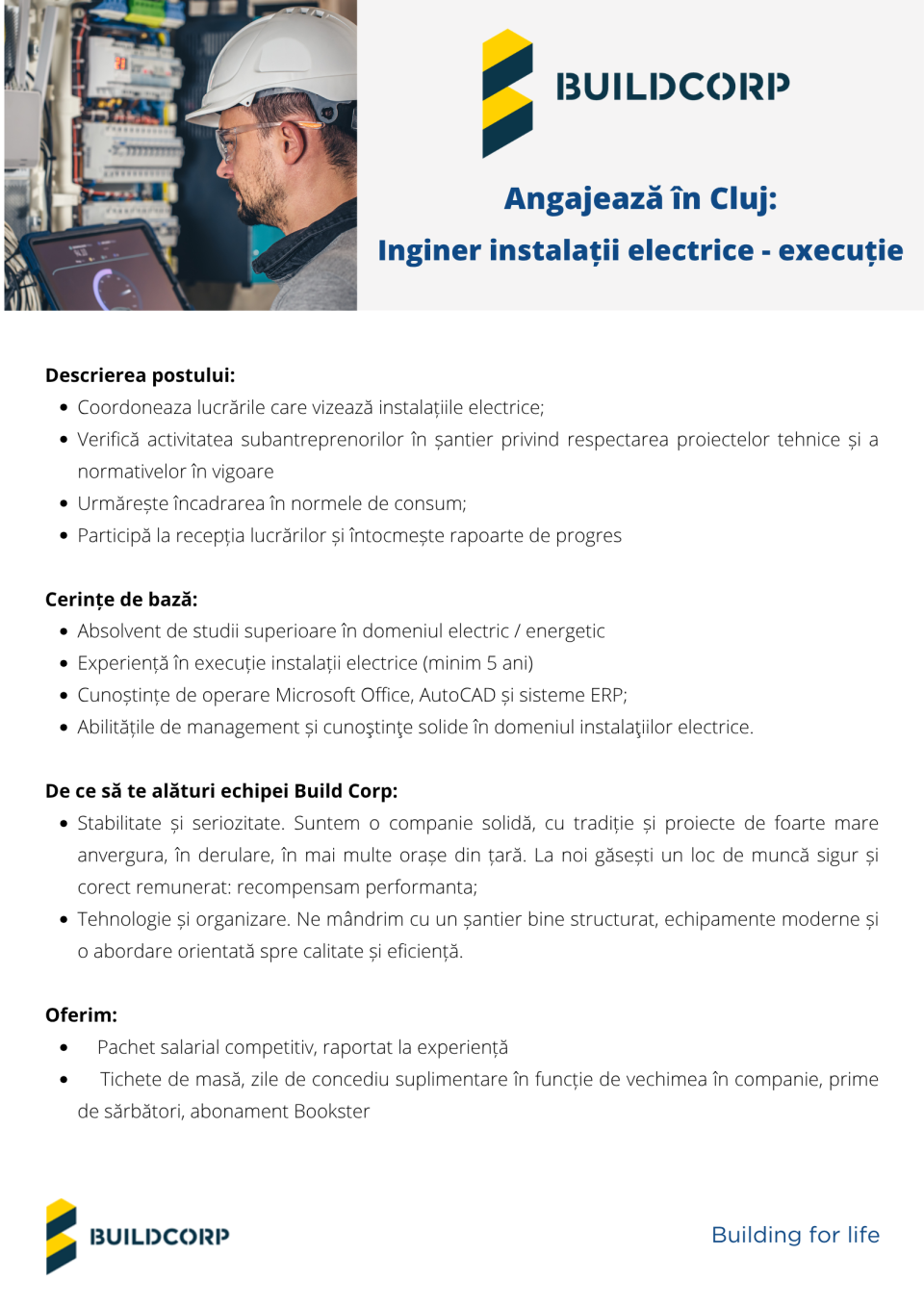 Inginer instalatii electrice-executie Iasi si Cluj