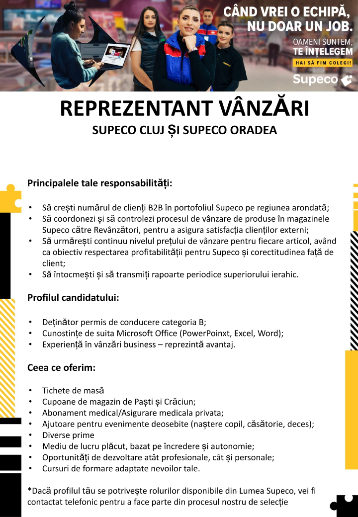 Reprezentant Vanzari - Supeco Cluj si Supeco Oradea