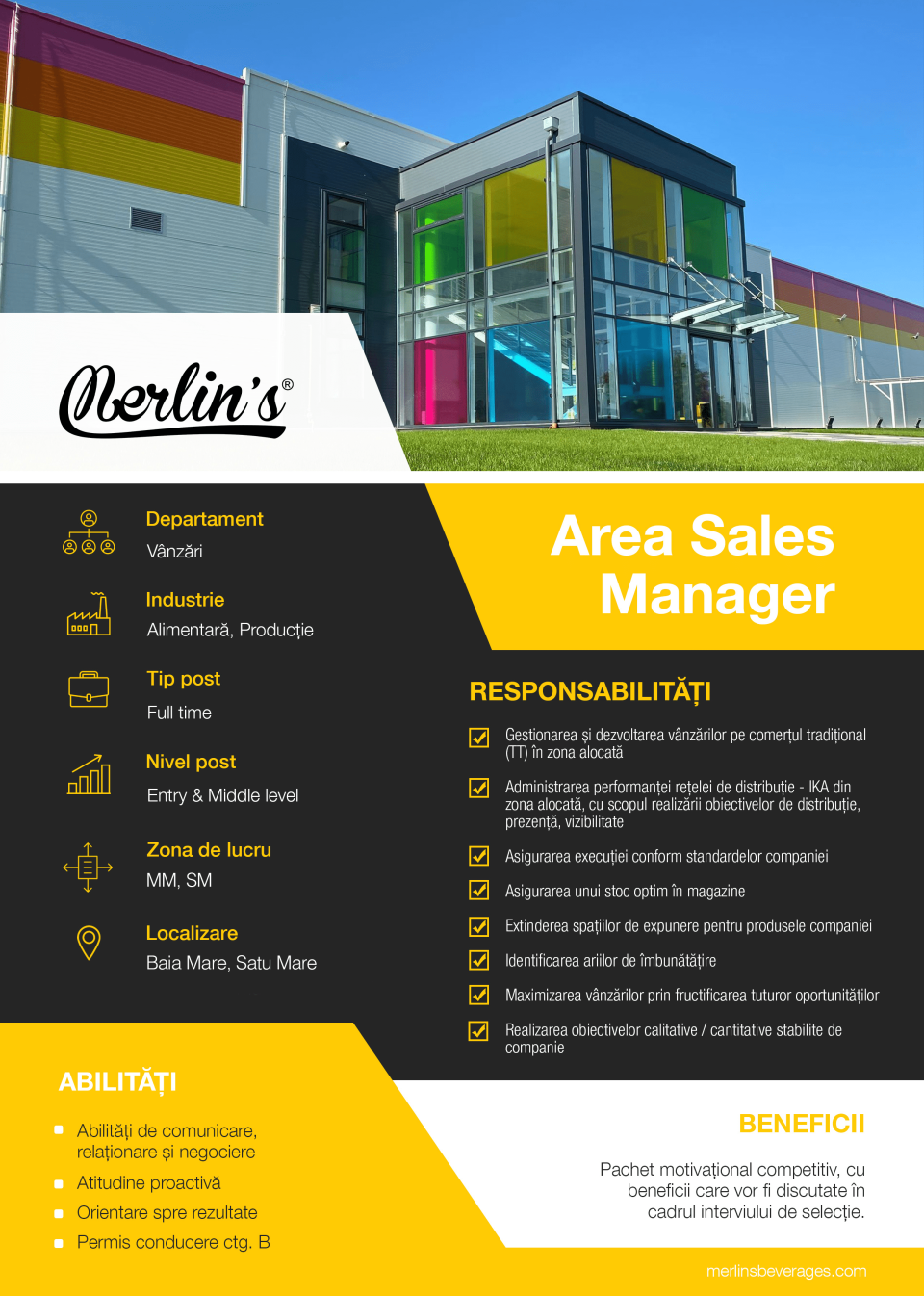 Area Sales Manager (Zona de lucru: Judetele MM-SM / Baia Mare, Satu Mare)