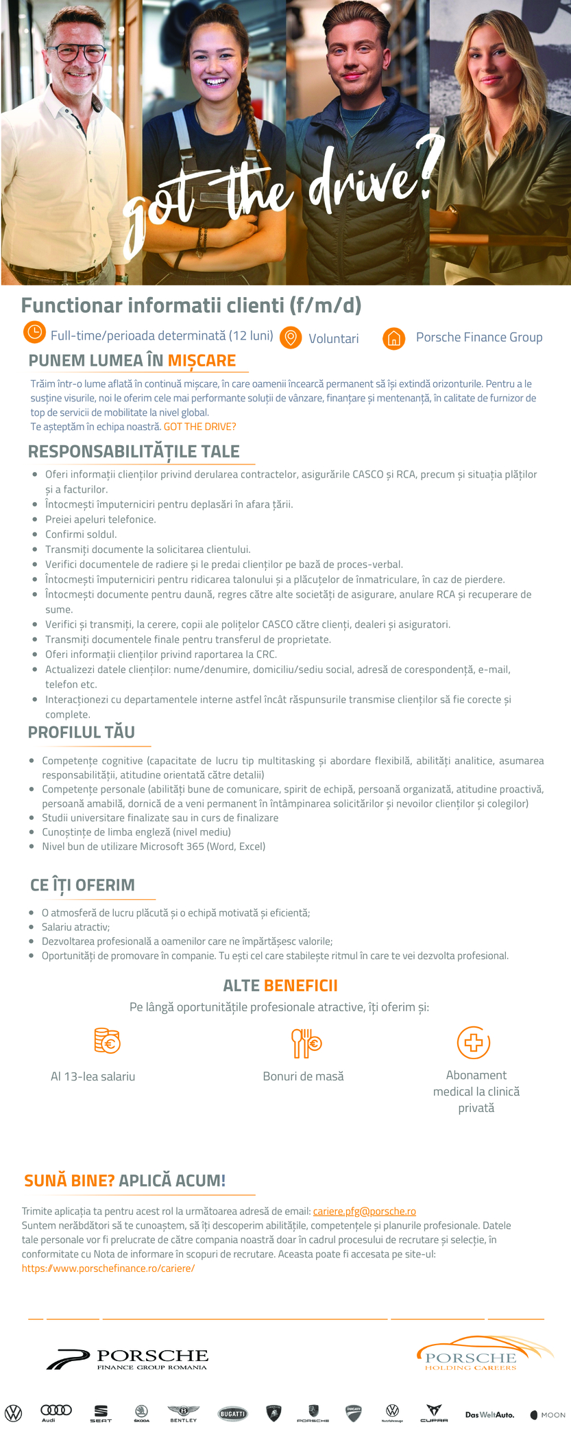 Functionar informatii clienti (f/m/d) Porsche Finance Group