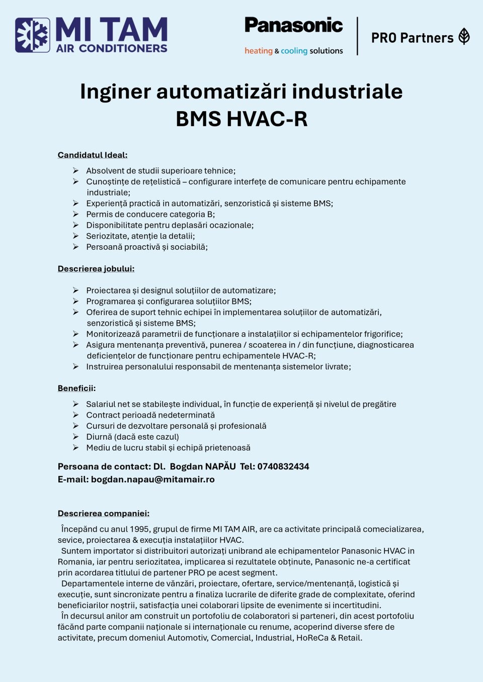 Inginer Automatizari Industriale BMS HVAC-R