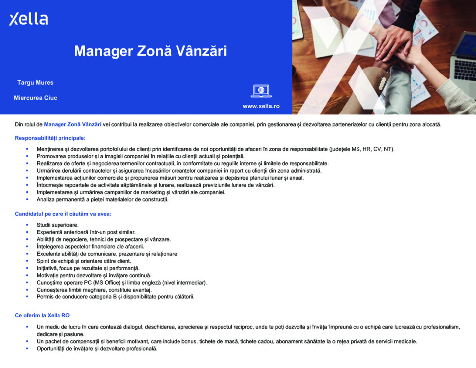 Manager Zonă Vânzări