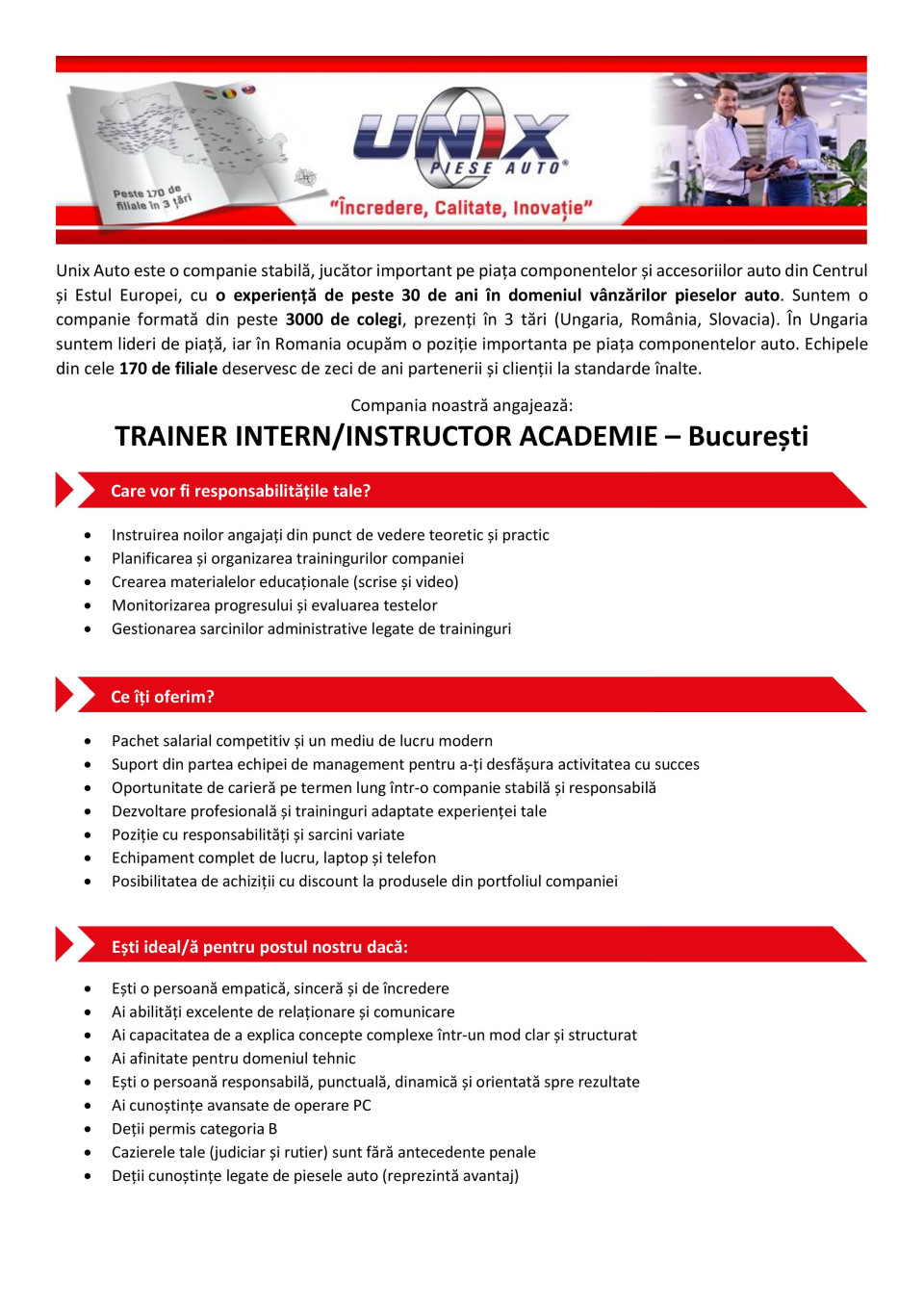 Trainer intern/Instructor Academie - Bucuresti