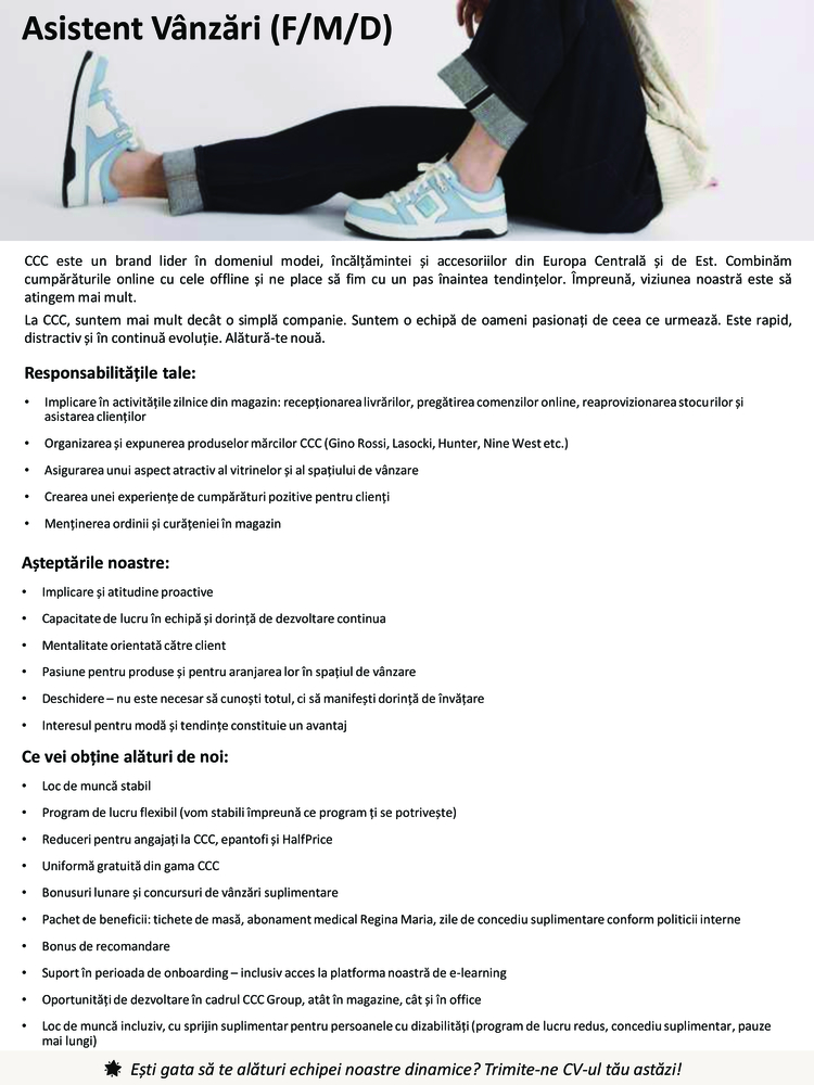Asistent Vânzări CCC (4H) - Vaslui (F/M/D)