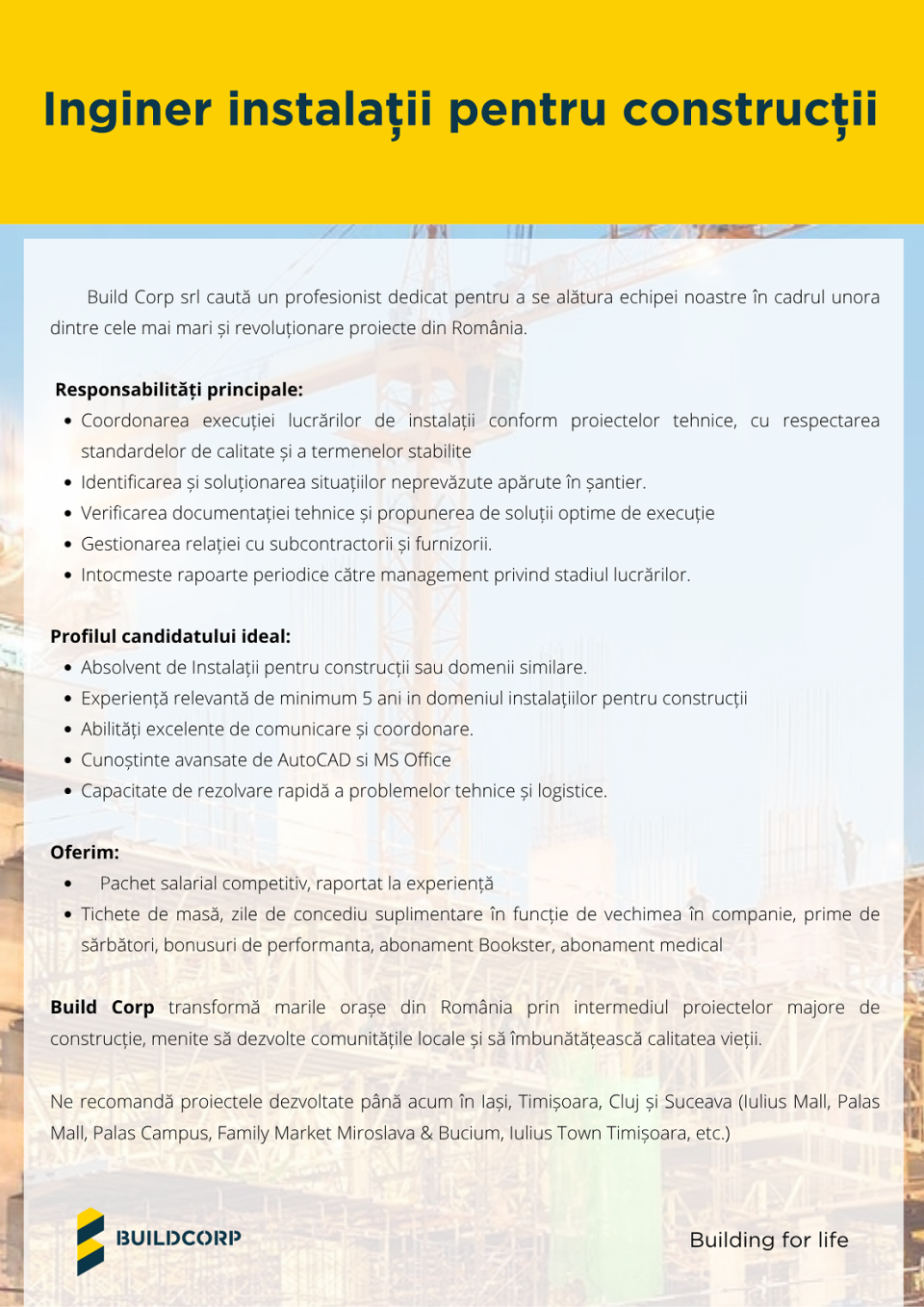 Inginer instalații pentru construcții