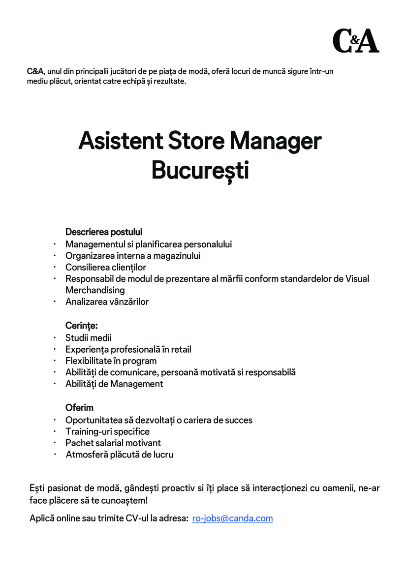 Asistent Store Manager Bucuresti