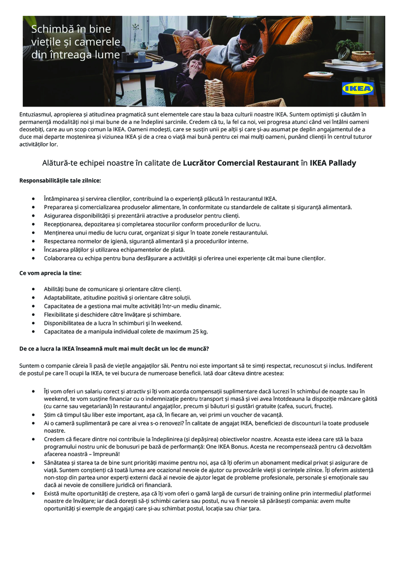 Lucrator comercial Restaurant IKEA Pallady