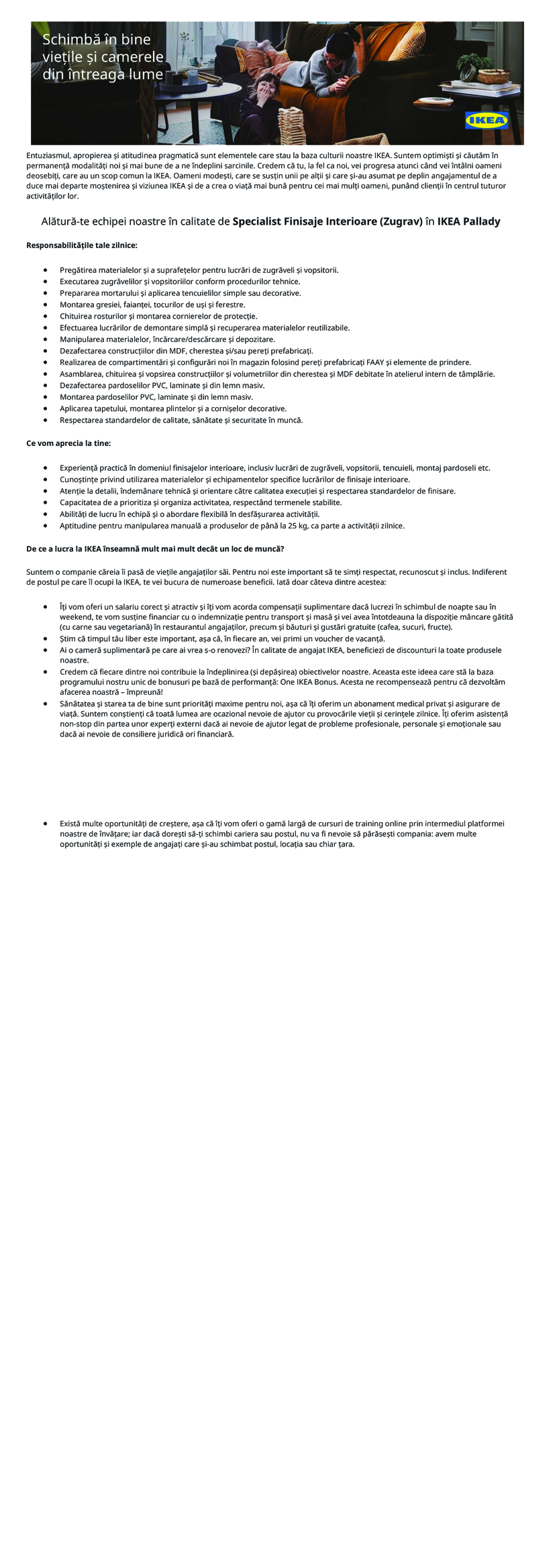 Specialist Finisaje Interioare (Zugrav)