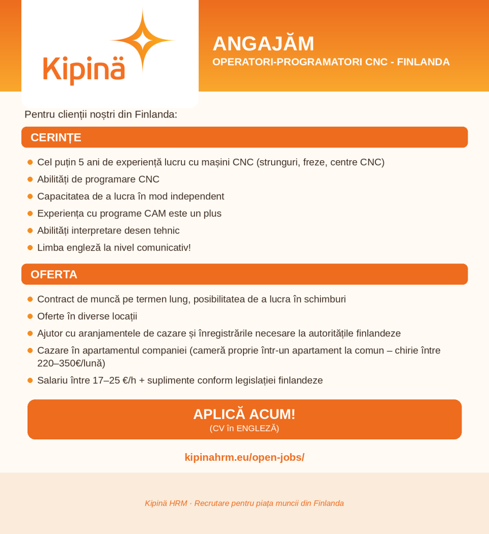 Operatori-programatori CNC - Finlanda