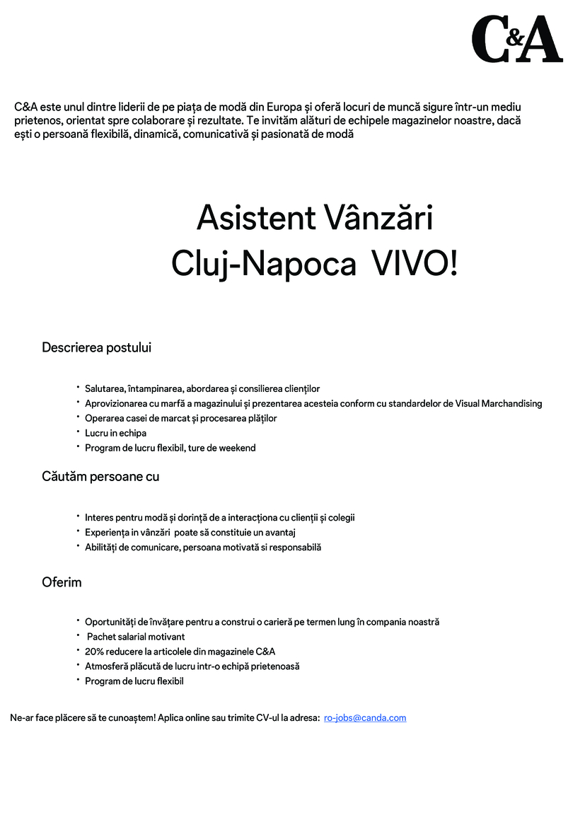 Asistent Vanzari Cluj