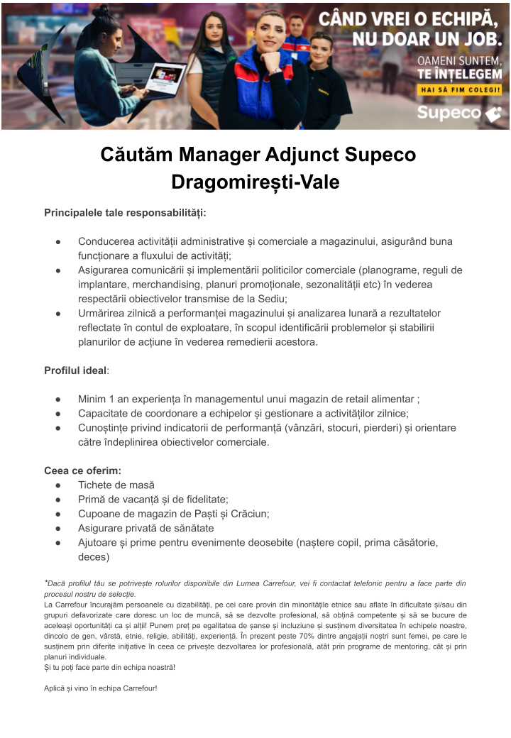 Manager Adjunct - Supeco Dragomiresti-Vale