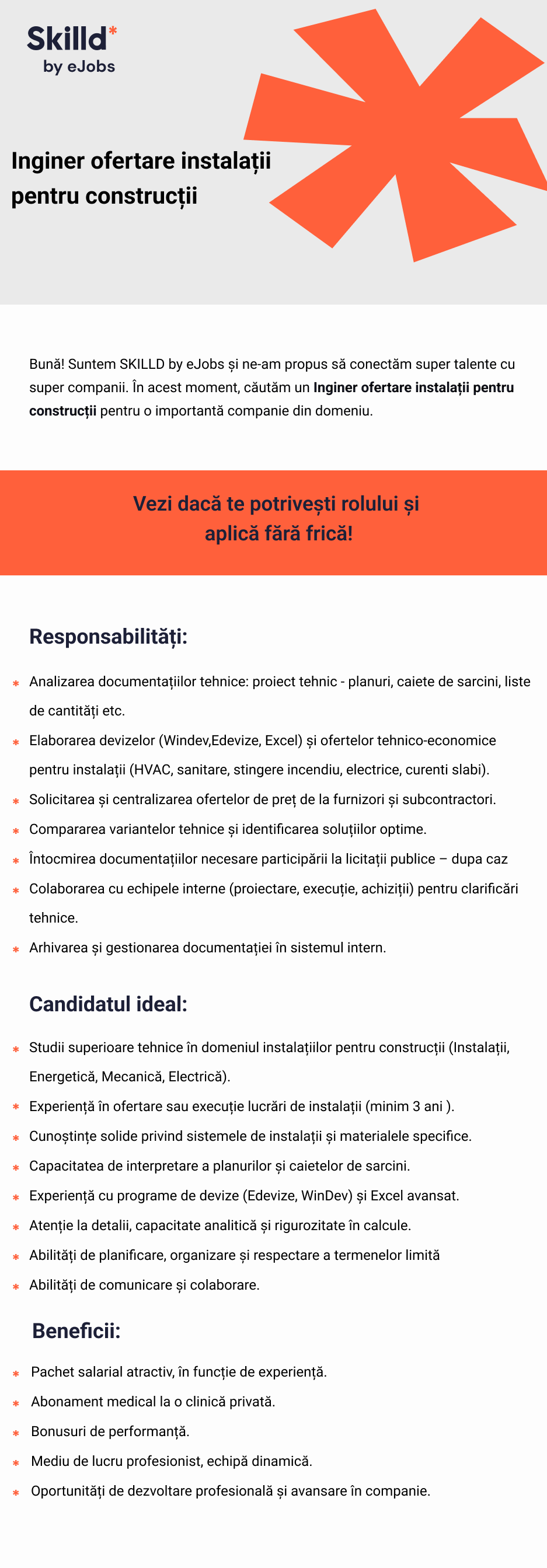 Inginer Ofertare Instalații pentru Construcții
