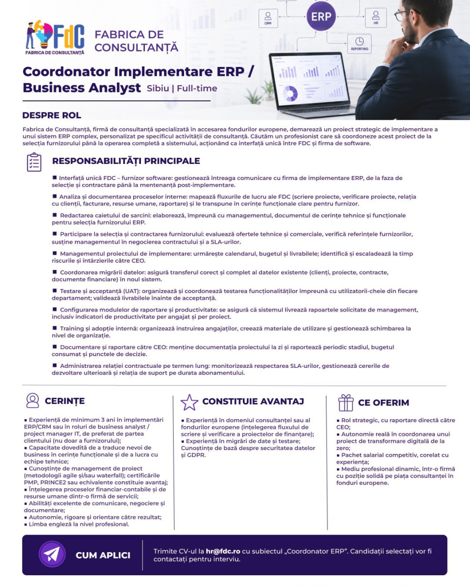 Coordonator Implementare ERP / Business Analyst