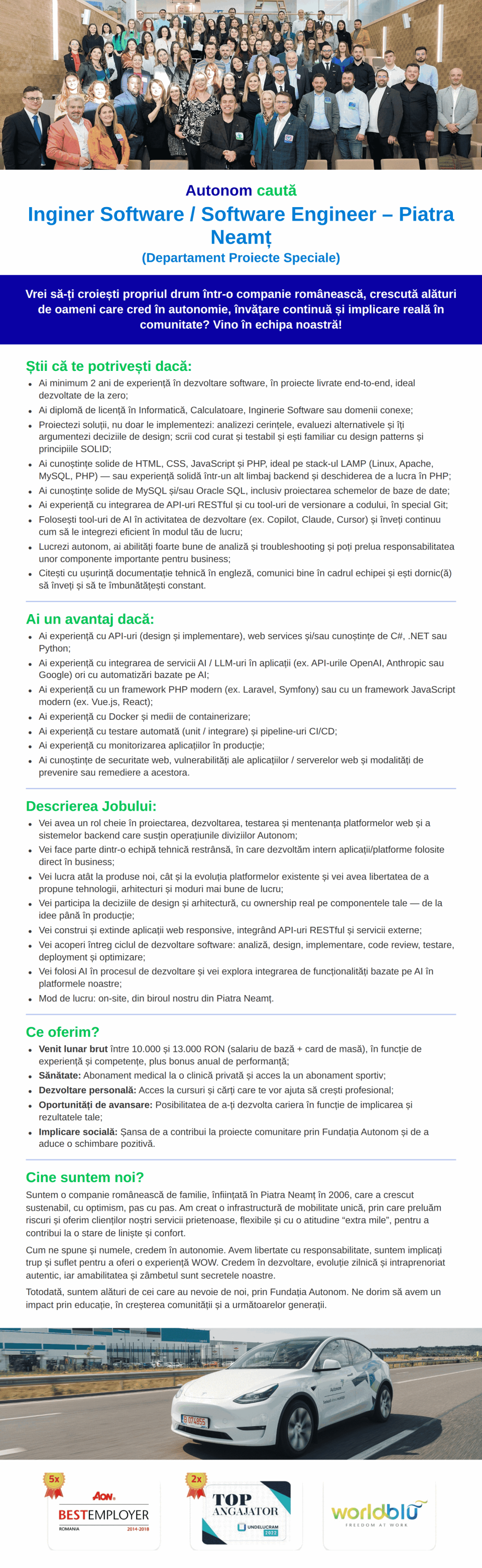 Inginer Software / Software Engineer – Piatra Neamt