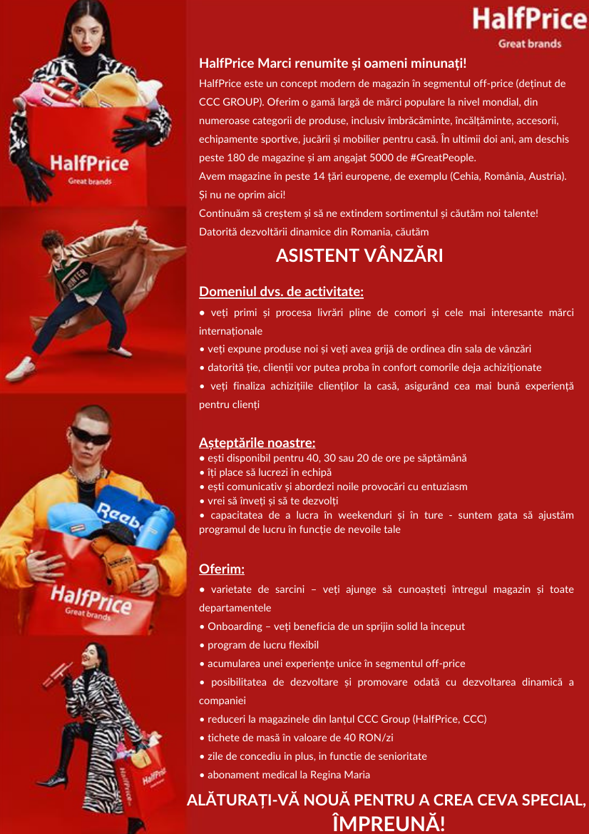 Asistent Vanzari HalfPrice (f/m) - Mega Mall, București
