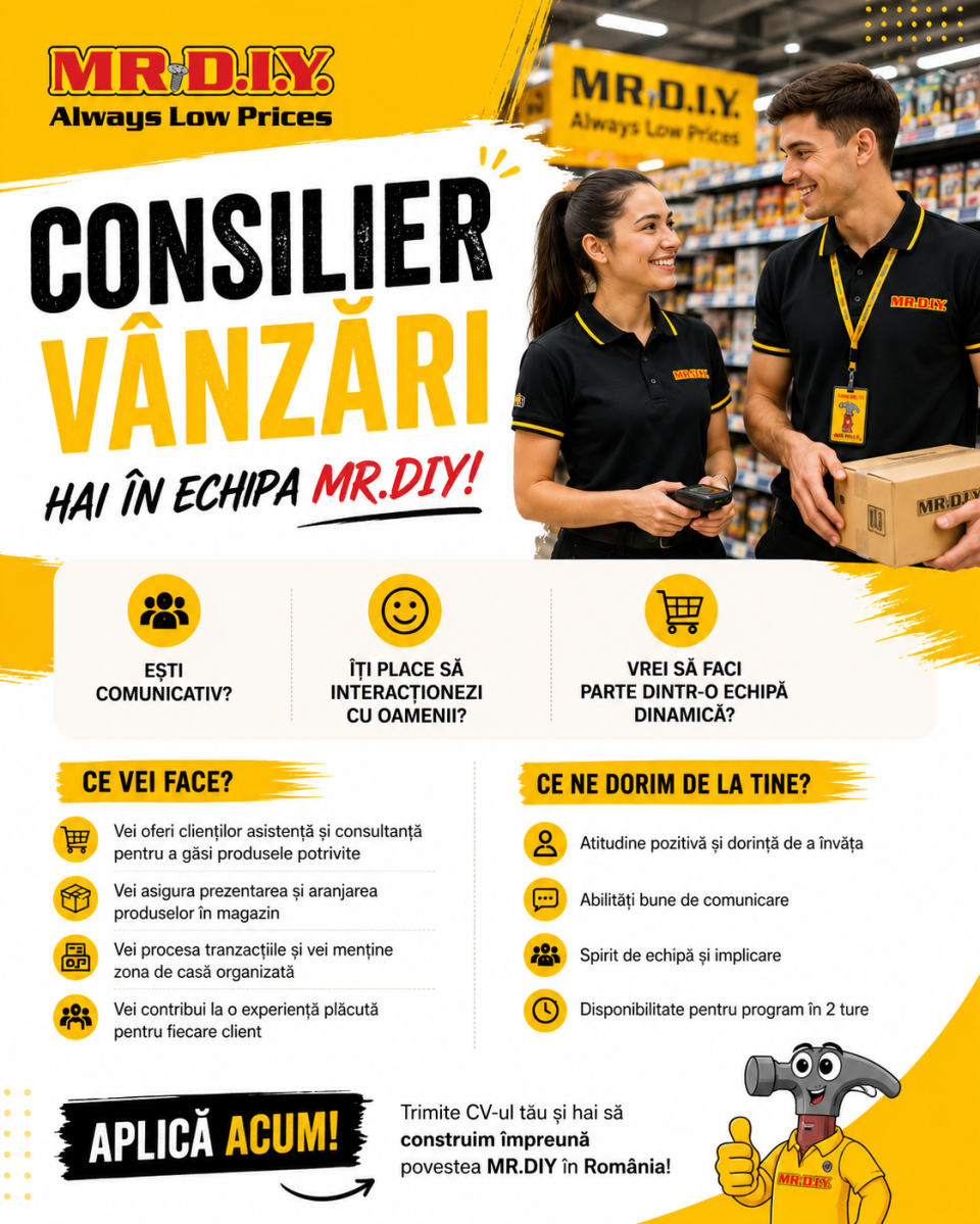 CONSILIER VANZARI | COLOSSEUM MALL | MR.DIY